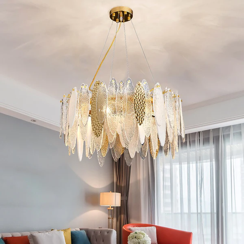 ĐÈN CHÙM LEVI Frosted Textured Teardrop Glass Ring Chandelier