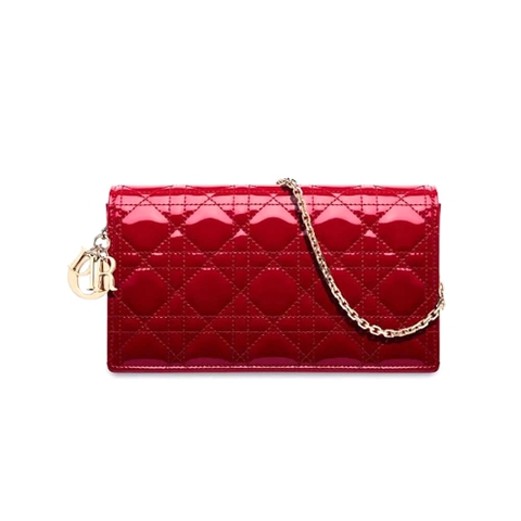 TÚI Dior Lady Dior Pouch Patent Cannage Calfskin-Red