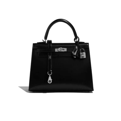 TÚI Hermès Kelly 25 Box Black Silver Buckle khóa trắng