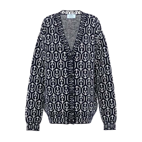 ÁO Prada Women Jacquard Shetland Wool Cardigan