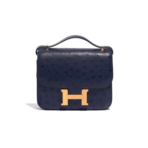 TÚI Hermès Constance 18 Ostrich Bleu Saphir Gold Buckle khóa vàng,da đà điểu