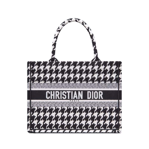 TÚI Dior Women Small Dior Book Tote Black Houndstooth Embroidery