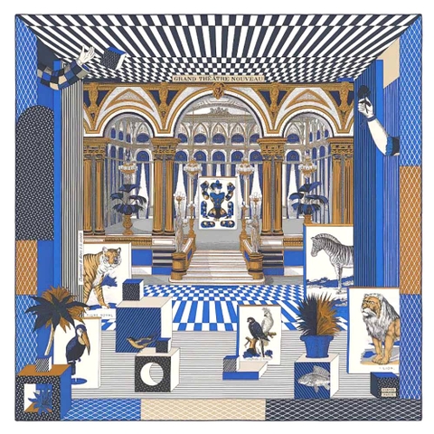 KHĂN Hermes Women Grand Theatre Nouveau Scarf 90 in Silk Twill-Navy