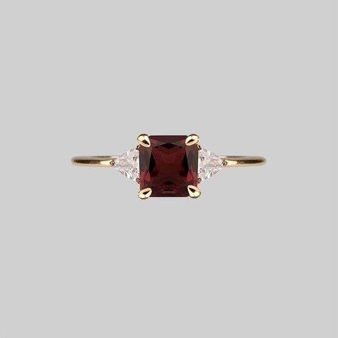 Squared Red Gems Ring Gold 14K