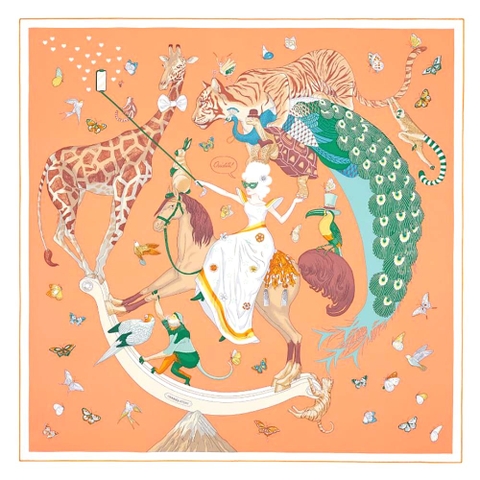 KHĂN Hermes Women Hermes Story Scarf 90 in Silk Twill with Hand-Rolled Edges-Orange