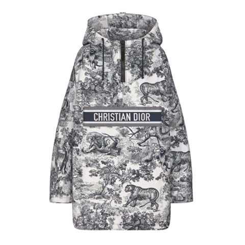 ÁO Dior Women Hooded Short Anorak Navy Toile de Jouy Jacquard
