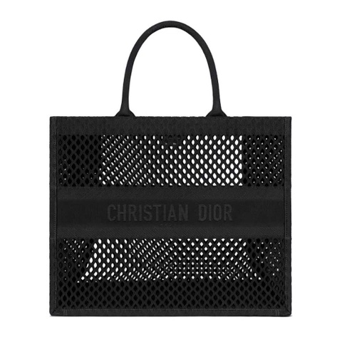 TÚI Dior Women Dior Book Tote Black Mesh Embroidery