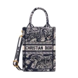 TÚI Dior Women Mini Dior Book Tote Phone Bag Blue Toile de Jouy Reverse Embroidery