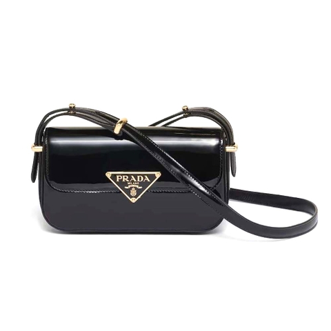 TÚI PRADA Women Patent Leather Shoulder Bag with Flap-Black