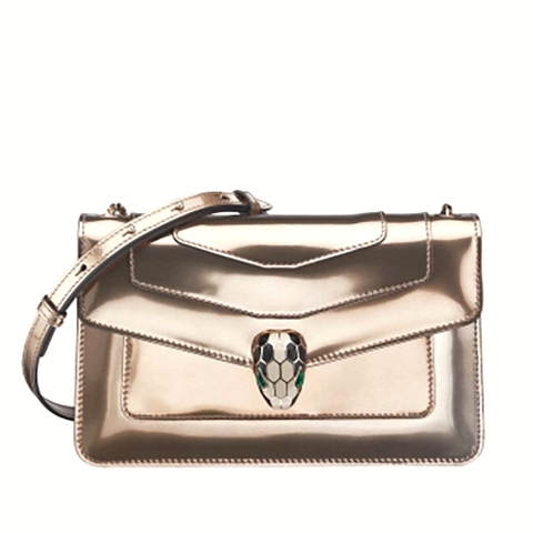 TÚI Bvlgari Serpenti Forever Medium Flap Cover Bag Metallic Calfskin-Gold