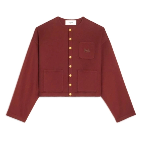 ÁO Celine Women Reversible Snap Cardigan in Cashmere-Maroon