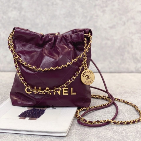 TÚI CHANEL 22 MINI Da Bê Sáng Bóng màu tím Purple
