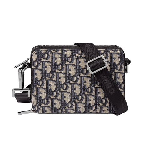 TÚI Dior Pouch with Shoulder Strap Beige and Black Dior Oblique Jacquard