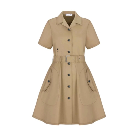 VÁY Dior Dress with Belt Beige Cotton Gabardine