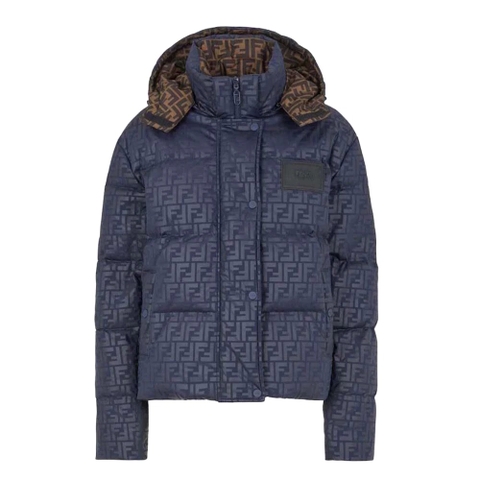 ÁO Fendi Women Down Jacket Blue FF Tech Fabric Down Jacket