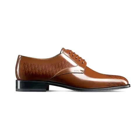 GIÀY DIOR Timeless Derby Shoe Brown Calfskin with Dior Oblique Gradient Patina