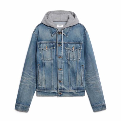 ÁO Celine Women Trucker Jacket with Hood in Union Wash