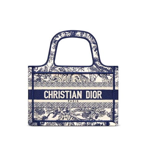 TÚI Dior Women Mini Dior Book Tote Blue Toile de Jouy Embroidery