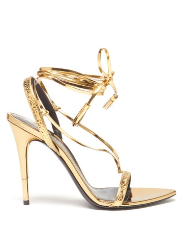 GIÀY TOM FORD Logo-debossed metallic-leather sandals SS2022