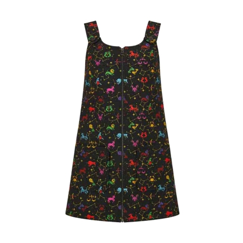 Váy Dior Short Zipped Dress Black Technical Wool and Silk Jacquard with Multicolor Dior Pixel Zodiac Motif