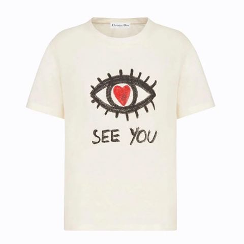 ÁO Dior I See You T-shirt Ecru Cotton Jersey and Linen