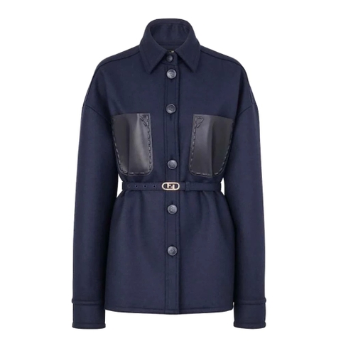 ÁO Fendi Women Single-Breasted Blue Wool Go-To Jacket