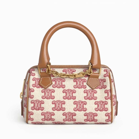 TÚI Celine Women Mini Boston Bag in Textile with Triomphe Embroidery