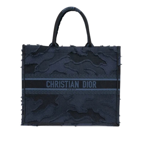 TÚI DIOR Book Tote Large Camouflage Embroidery Blue