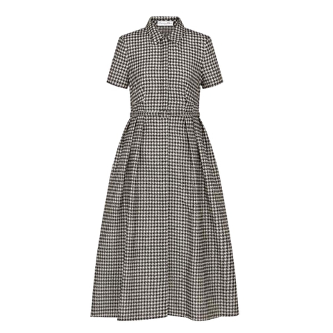 Váy Dior Mid-Length Belted Dress Black and White Technical Cotton Jacquard and Silk