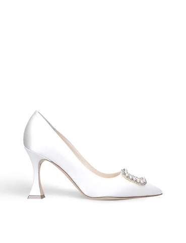 GIÀY MANOLO BLAHNIK Fabeta crystal and pearl-embellished satin courts