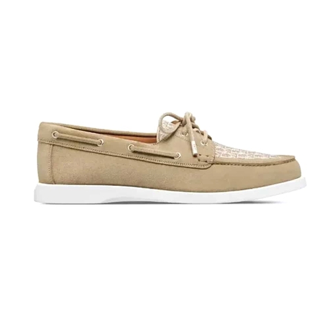 GIÀY DIOR Granville Boat Shoe Beige Suede and Beige Dior Oblique Jacquard
