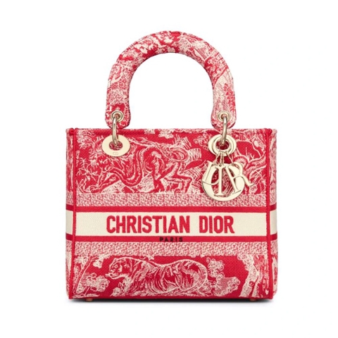 TÚI Dior Women Medium Lady D-Lite Bag Raspberry Toile de Jouy Reverse Embroidery