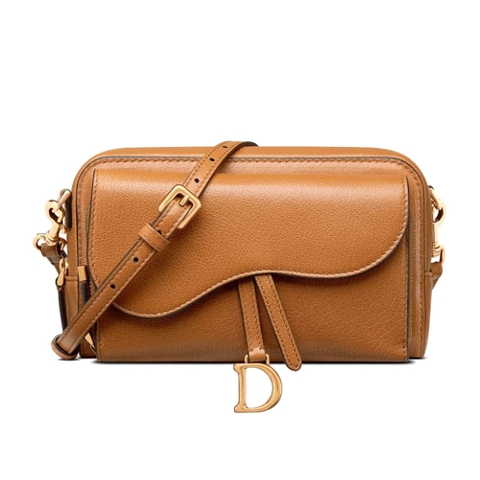 TÚI Dior Women Saddle Double Pouch Goatskin-Brown da dê