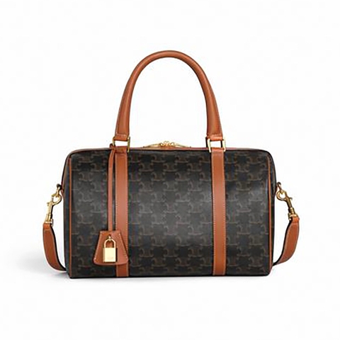 TÚI Celine Women Boston Bag in Triomphe Canvas-Brown