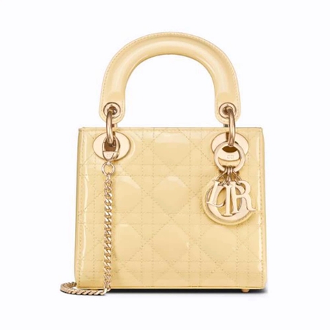 TÚI Dior Women Mini Lady Dior Bag Pale Yellow Patent Cannage Calfskin