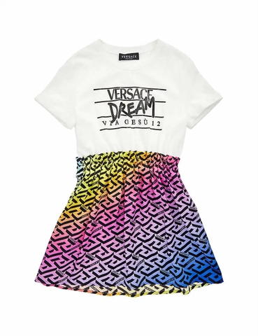ÁO VERSACE Barocco logo-print cotton-jersey dress 4-14 years