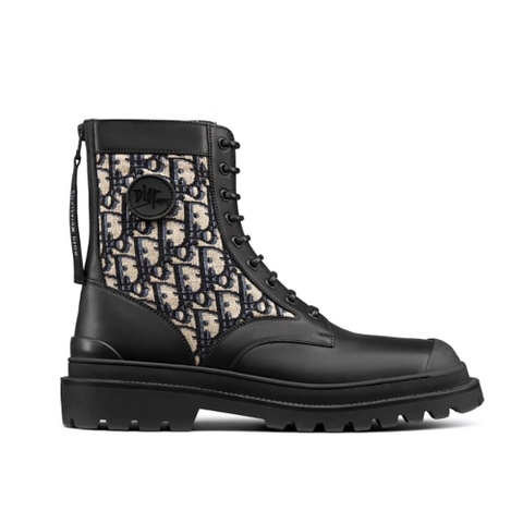 GIÀY DIOR Explorer Ankle Boot Beige and Black Dior Oblique Jacquard and Black Smooth Calfskin