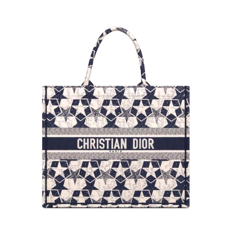 TÚI Dior Women Large Dior Book Tote Blue and White Dior Etoile Embroidery