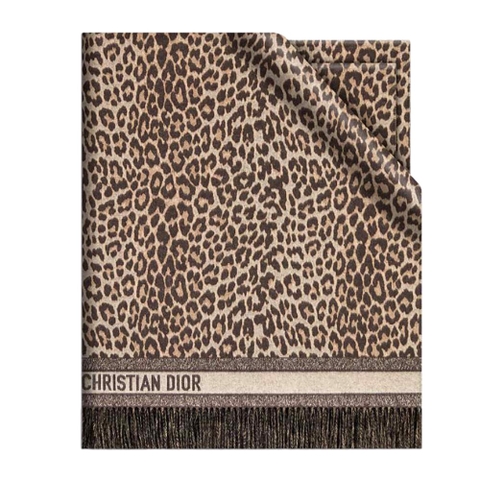 KHĂN Dior Women Mizza Reversible Blanket Beige Multicolor Virgin Wool and Silk