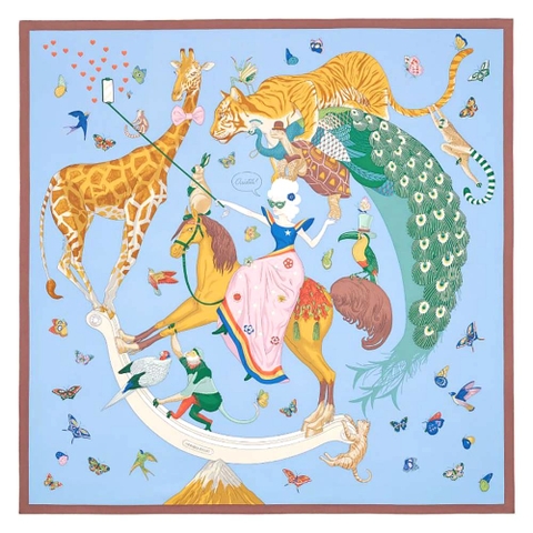 KHĂN Hermes Women Hermes Story Scarf 90 in Silk Twill with Hand-Rolled Edges-Blue
