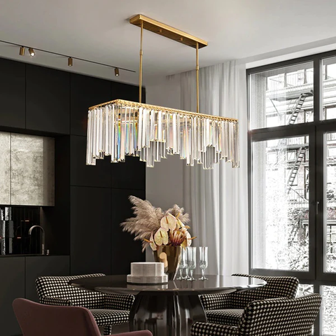 ĐÈN CHÙM Claire Rectangle Bar Crystal And Copper Chandelier