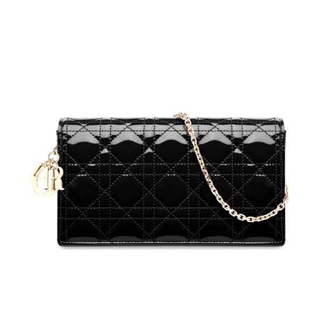 TÚI Dior Lady Dior Pouch Patent Cannage Calfskin-Black