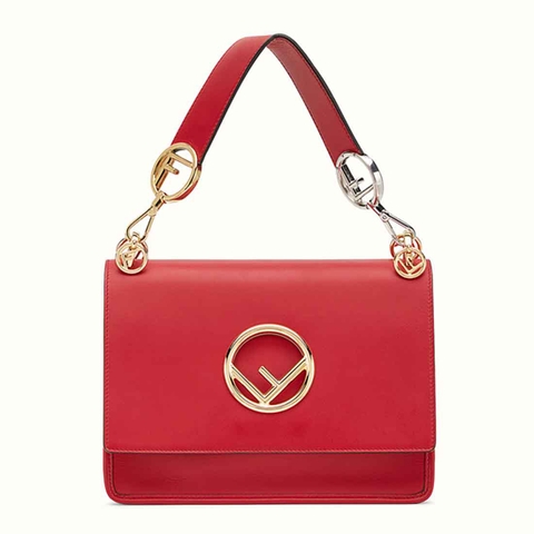 TÚI Fendi KAN I F Top Flap Leather Bag with Strap-Red