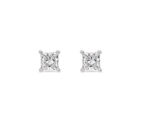 Bông tai vàng trắng 18K Au750 Diamond Princess Solitaire Stud Earrings