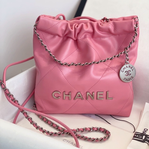 TÚI CHANEL 22 MINI Da Bê Sáng Bóng màu hồng đậm
