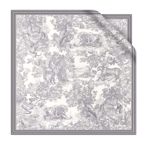 KHĂN Dior Women Toile De Jouy Square Scarf Gray Silk Twill