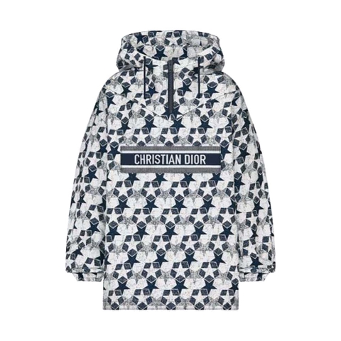 ÁO Dior Women Hooded Anorak Navy Blue Technical Taffeta Jacquard