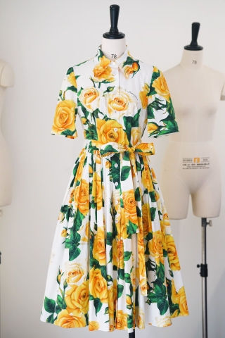 VÁY DOLCE & GABBANA GREEN YELLOW FLORAL PRINT MIDI DRESS High Classy