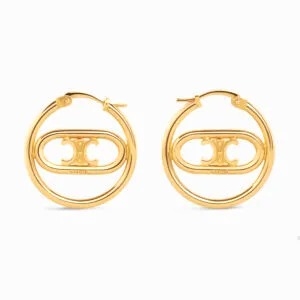 BÔNG TAI Celine Women Maillon Triomphe Bold Hoops in Brass with Gold Finish