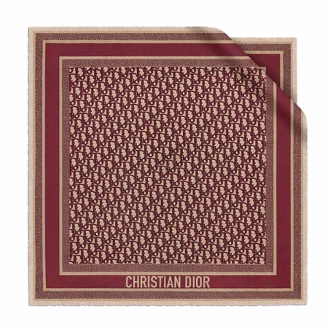 KHĂN Dior Women Dior Oblique Square Scarf Burgundy Silk Twill